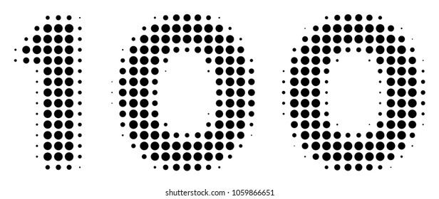 100 Text halftone vector icon. Illustration style is dotted iconic 100 Text icon symbol on a white background. Halftone matrix is round blots.