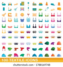 100 textile icons set. Cartoon illustration of 100 textile icons vector set isolated on white background