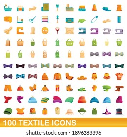 100 textile icons set. Cartoon illustration of 100 textile icons vector set isolated on white background