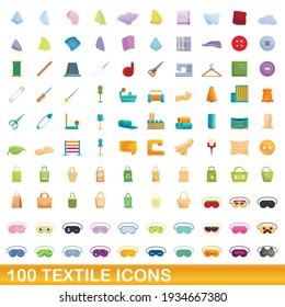 100 textile icons set. Cartoon illustration of 100 textile icons vector set isolated on white background