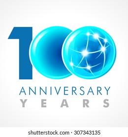 100 th anniversary numbers. 100 years old logotype. Bright congrats. Isolated abstract graphic design template. Creative 0 sign, 3D infinity digits. Up to 100% percent quality. Congratulation concept.