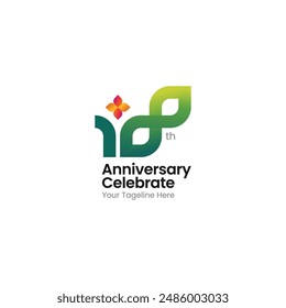 100 th, 100 years, 100 century logo anniversary with green and flower, for celebrating event