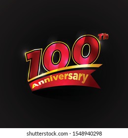100 Th Years Red Gold Anniversary Logo With Anniversary Ribbon. Vector Eps 10.