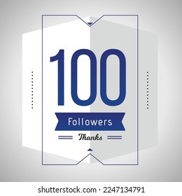 100 thank you, followers, Post Banner vector illustration Banner Post with Gray Blue Colors for Social Network friends, followers, and Web users Thank you celebrate of subscribers or followers like svg