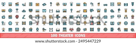 100 theater icons set. Color line set of theater vector icons thin line color flat on white