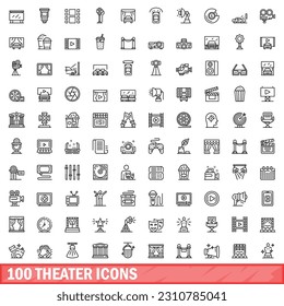 100 theater icons set. Outline illustration of 100 theater icons vector set isolated on white background