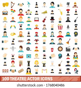 100 theatre actor icons set in flat style for any design vector illustration