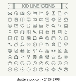 100 Thin Line Icon Set. Simple icons for web and mobile applications