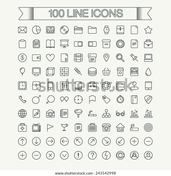 100 Thin Line Icon Set Simple Stock Vector (Royalty Free) 243542998