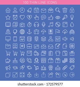 100 thin line icons for Web and Mobile. Dark version. 