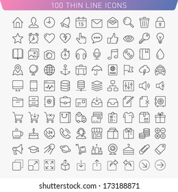 100 Thin Line Icons For Web And Mobile. Light Version. 