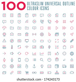 100 thin outline vector colour icons for web and mobile.