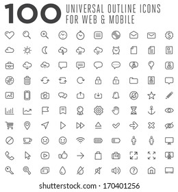 100 thin vector outline icons for web and mobile