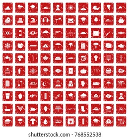 100 thunderstorm icons set in grunge style red color isolated on white background vector illustration