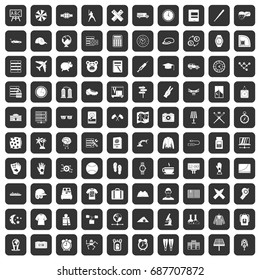 100 time icons set in black color isolated vector illustration