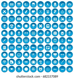 100 time icons set in blue circle isolated on white vector illustration