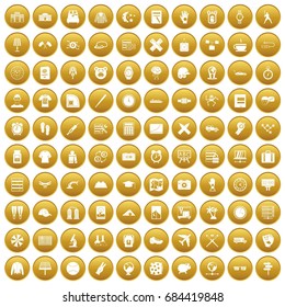 100 time icons set gold