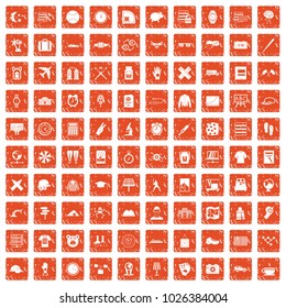 100 time icons set in grunge style orange color isolated on white background vector illustration