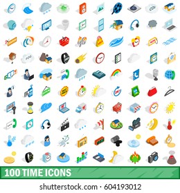 100 time icons set in isometric 3d style for any design vector illustration