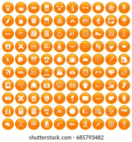 100 time icons set in orange circle isolated on white vector illustration