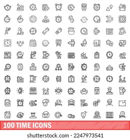 100 time icons set. Outline illustration of 100 time icons vector set isolated on white background