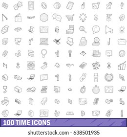100 time icons set in outline style for any design vector illustration