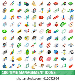 100 time management icons set in isometric 3d style for any design vector illustration