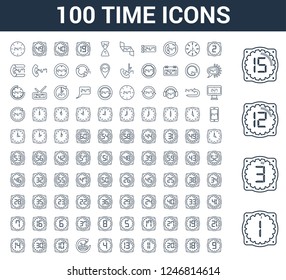 100 Time universal linear icons set with Time, 