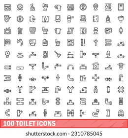 100 toilet icons set. Outline illustration of 100 toilet icons vector set isolated on white background