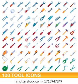 100 tool icons set. Cartoon illustration of 100 tool icons vector set isolated on white background