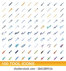 100 tool icons set. Cartoon illustration of 100 tool icons vector set isolated on white background