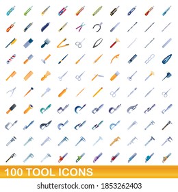 100 tool icons set. Cartoon illustration of 100 tool icons vector set isolated on white background