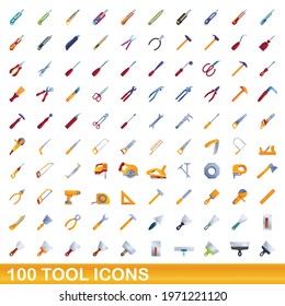 100 tool icons set. Cartoon illustration of 100 tool icons vector set isolated on white background