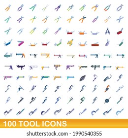 100 tool icons set. Cartoon illustration of 100 tool icons vector set isolated on white background