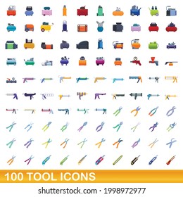 100 tool icons set. Cartoon illustration of 100 tool icons vector set isolated on white background