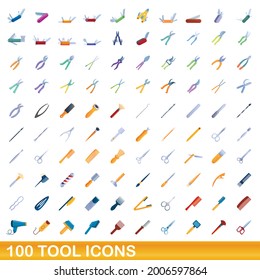 100 tool icons set. Cartoon illustration of 100 tool icons vector set isolated on white background