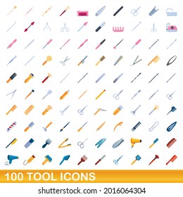 100 iconos de herramientas. Ilustración de dibujos animados de 100 iconos de herramientas conjunto de vectores aislados en fondo blanco