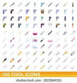 100 tool icons set. Cartoon illustration of 100 tool icons vector set isolated on white background