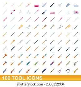 100 tool icons set. Cartoon illustration of 100 tool icons vector set isolated on white background