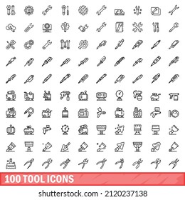 100 tool icons set. Outline illustration of 100 tool icons vector set isolated on white background