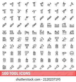 100 tool icons set. Outline illustration of 100 tool icons vector set isolated on white background