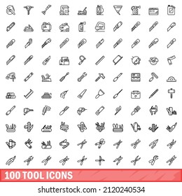 100 tool icons set. Outline illustration of 100 tool icons vector set isolated on white background