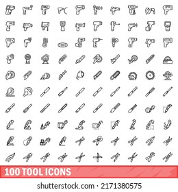 100 tool icons set. Outline illustration of 100 tool icons vector set isolated on white background