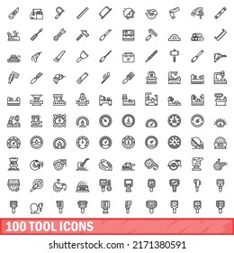 100 tool icons set. Outline illustration of 100 tool icons vector set isolated on white background