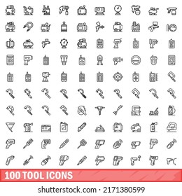 100 tool icons set. Outline illustration of 100 tool icons vector set isolated on white background