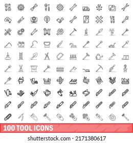 100 tool icons set. Outline illustration of 100 tool icons vector set isolated on white background