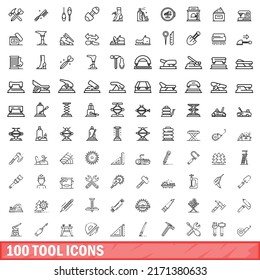 100 tool icons set. Outline illustration of 100 tool icons vector set isolated on white background