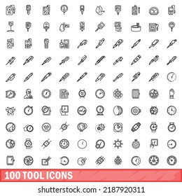 100 tool icons set. Outline illustration of 100 tool icons vector set isolated on white background