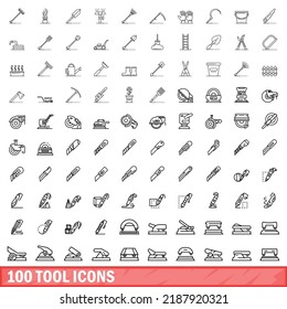 100 tool icons set. Outline illustration of 100 tool icons vector set isolated on white background