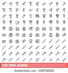 100 tool icons set. Outline illustration of 100 tool icons vector set isolated on white background